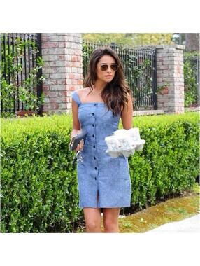 Derek Lam Blue Chambray Linen Button Up Short Above Knee Mini Dress- Size 2